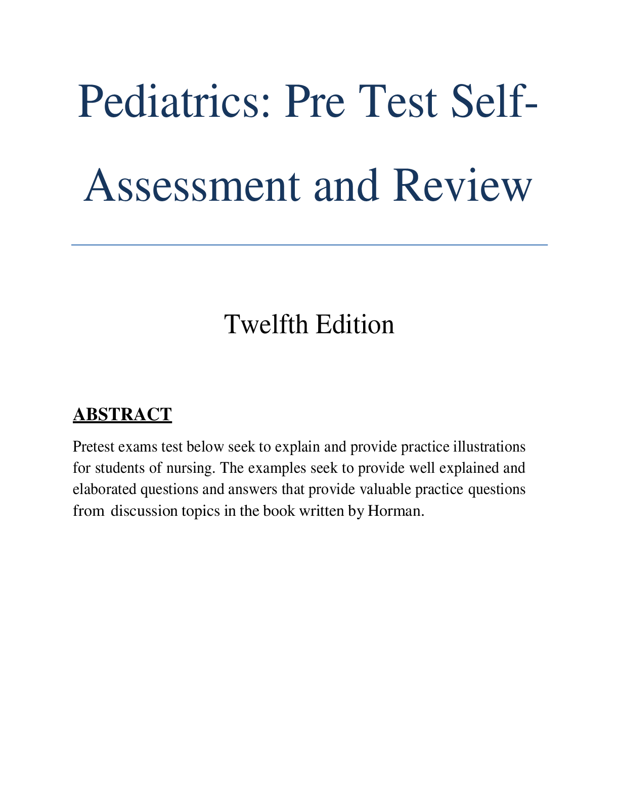 Preview image for Pediatrics: Pre Test Self- Assessment and Review      Twelfth Edition